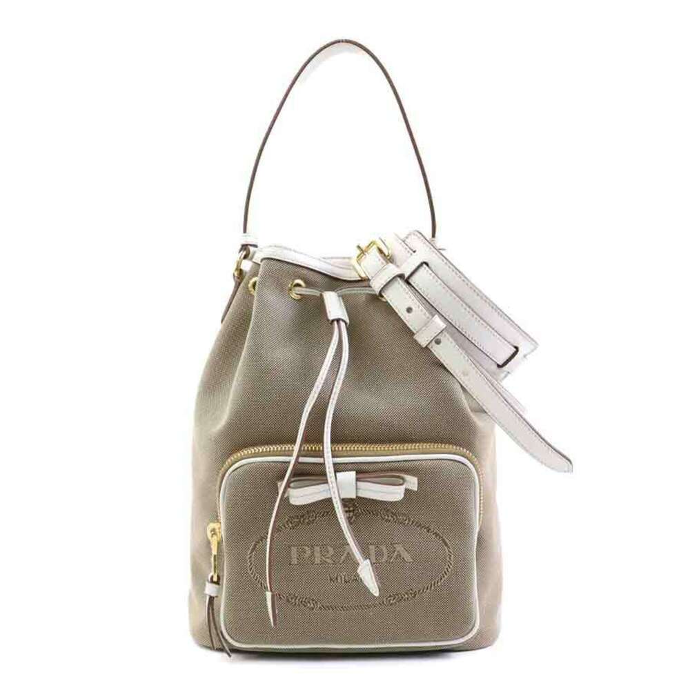 Prada PRADA handbag/shoulder bag, logo jacquard canvas and leather, brown whi...